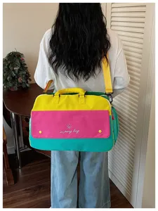 Dopamine color block travel bag, large capacity gym shoulder bag for women daily use.