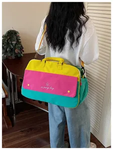 Colorful color-block travel bag large capacity canvas duffel bag casual fashion weekender