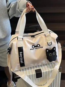 Sac de voyage décontracté avec pendentif chat grande capacité sac week-end pour femmes