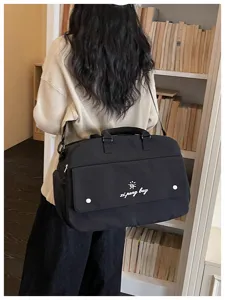 Black travel duffel bag large capacity casual shoulder bag for women yoga fitness gym bag