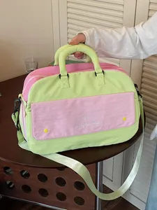 Dopamine color-block travel duffel bag, lightweight large capacity gym bag for women.