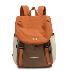 Zaino da esterno leggero, design bicolore arancione marrone, borsa da viaggio casual.