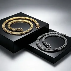 Vintage titanium steel snake head chain necklaces for men, available in gold and silver