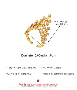Detailed specs of architectural gold castle ring with sparkling cubic zirconia