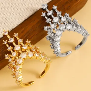 Detailed close-up view of elegant architectural castle open rings with shiny crystals