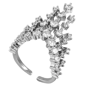 Detailed view of architectural castle design ring with sparkling cubic zirconia