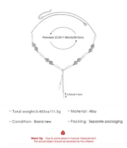 Detailed size guide for retro style alloy necklace with pearl accents and spiral design.