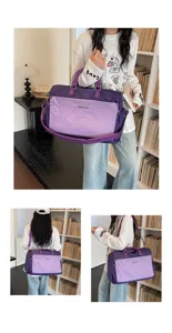 Grand sac de voyage souple pour femme, sac de sport violet léger avec bandoulière réglable.