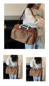 Large capacity travel duffel bag for women, stylish shoulder luggage for weekend trips & fitness.