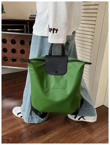 Elegante zaino da pendolare verde con patta in pelle nera per l'uso quotidiano.
