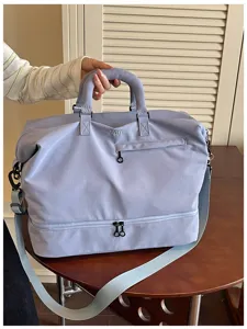 Large capacity travel duffel bag for women and men, gym yoga bag with shoe compartment.