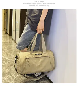 Large capacity sports gym duffel bag casual travel shoulder bag for men and women khaki