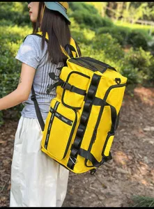 Large capacity travel duffel backpack with multi-functional straps and mesh top design.