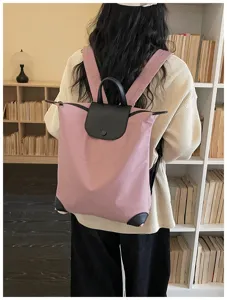 Zaino casual in nylon con patta in pelle e manico per viaggi scuola pendolari quotidiani