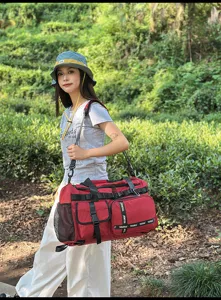Red plaid travel duffel bag large capacity fitness gym bag with shoulder straps for sports