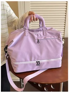 Large capacity purple travel duffel bag with zipper, ideal for gym, sports and weekend trips.
