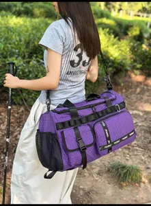 Large capacity travel duffel bag women sports gym bag tactical shoulder backpack purple grid