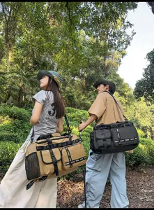 Large capacity travel duffel bag with multi pockets, durable grid fabric for sports and gym.