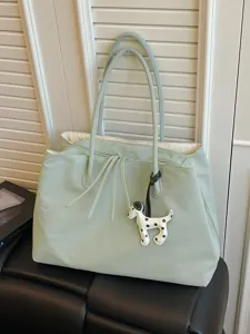 Large Capacity Nylon Tote Bag Women Casual Commuting Shoulder Bag Colorblock Handbag with Pendant