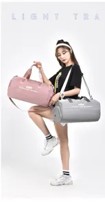 Large capacity cylindrical gym bag, sports travel shoulder bag with dry wet separation.