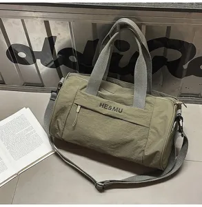 Large capacity sports duffel bag, military green nylon gym travel shoulder bag with strap.