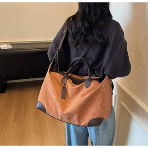 Grande borsa da viaggio casual in camoscio da donna, elegante borsa a tracolla per viaggi.