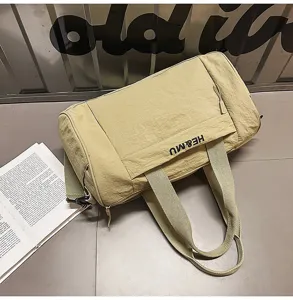 Khaki canvas duffel bag large capacity travel shoulder fitness gym bag for men and women