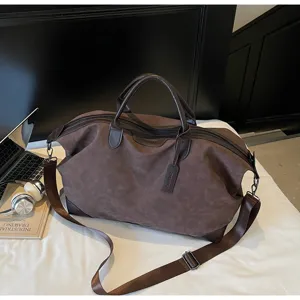 Borsa da viaggio marrone scuro elegante borsa a tracolla capiente per brevi viaggi.