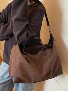Grande borsa da viaggio in camoscio marrone elegante borsa a spalla leggera per lavoro