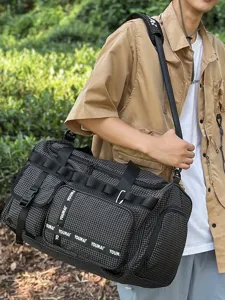 Large capacity grid travel duffel bag waterproof sports gym shoulder bag for women