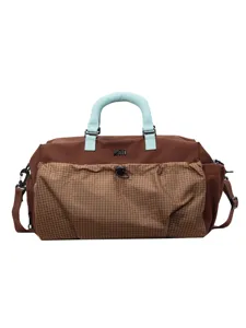 Large capacity travel duffle bag with grid pocket, stylish weekender bag for gym and trips.