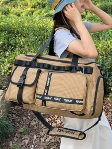 Large capacity travel duffel bag waterproof gym sports bag with multiple pockets khaki