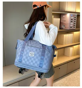 Gran bolsa de viaje con ruedas, almacenamiento seco y húmedo extensible para mujeres.