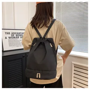 Black waterproof swim backpack with wet dry compartment, perfect for gym, sports and outdoor use.