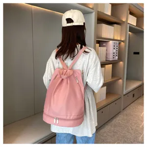 Pink waterproof gym backpack with wet dry separation minimalist casual daypack for women