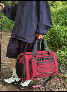 Bolsa de viaje deportiva a cuadros rojos, gran capacidad bolsa de fitness y equipaje.