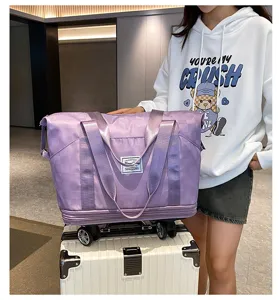 Gran bolsa de viaje con ruedas y capacidad extensible, perfecta para equipaje y mudanzas.