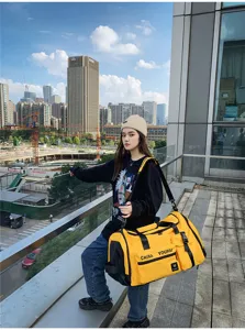 Grande borsa da viaggio giallo di grande capacita per uomini e donne fitness sport all aperto.