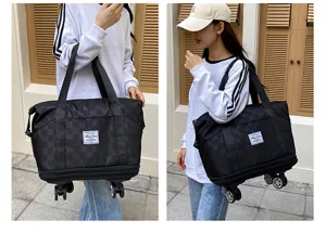 Gran bolsa de viaje extensible con ruedas universales y almacenamiento de equipaje para mujeres.