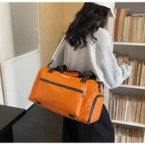 Gran bolsa de viaje naranja con correa para el hombro, bolso deportivo para gimnasio.