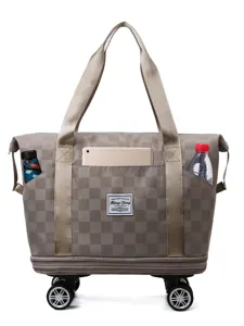 Gran bolsa de viaje con ruedas y un elegante patrón de cuadros para el equipaje