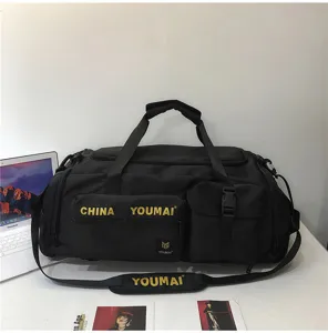 Grande borsa da viaggio nera di grande capacita per uomo e donna, zaino da fitness leggero.