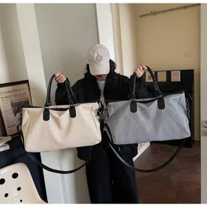 Grande borsa da viaggio duffel con motivo a spina di pesce e tracolla per uomo e donna