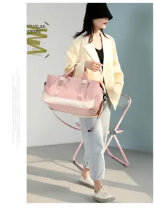 Large capacity women sports fitness gym bag pink travel shoulder bag waterproof wet dry separation