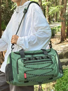 Bolso de viaje grande a cuadros verdes para hombres, bolsa de deporte y gimnasio resistente.