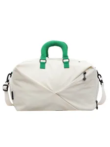 Large capacity gym duffel bag for sports travel, waterproof white canvas travel handbag.