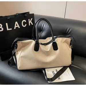 Grande borsa da viaggio sportiva per uomo e donna, elegante trama intrecciata manici in pelle.