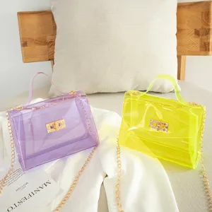 Transparent jelly chain crossbody bag fashion women clear shoulder handbag stylish purse.