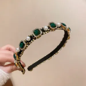 French vintage green crystal pearl rhinestone headband luxury elegant hair hoop hair accessory