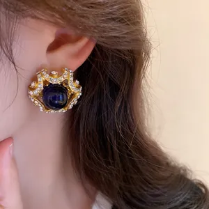 Vintage court style rhinestone round pearl clip on earrings elegant women jewelry gift